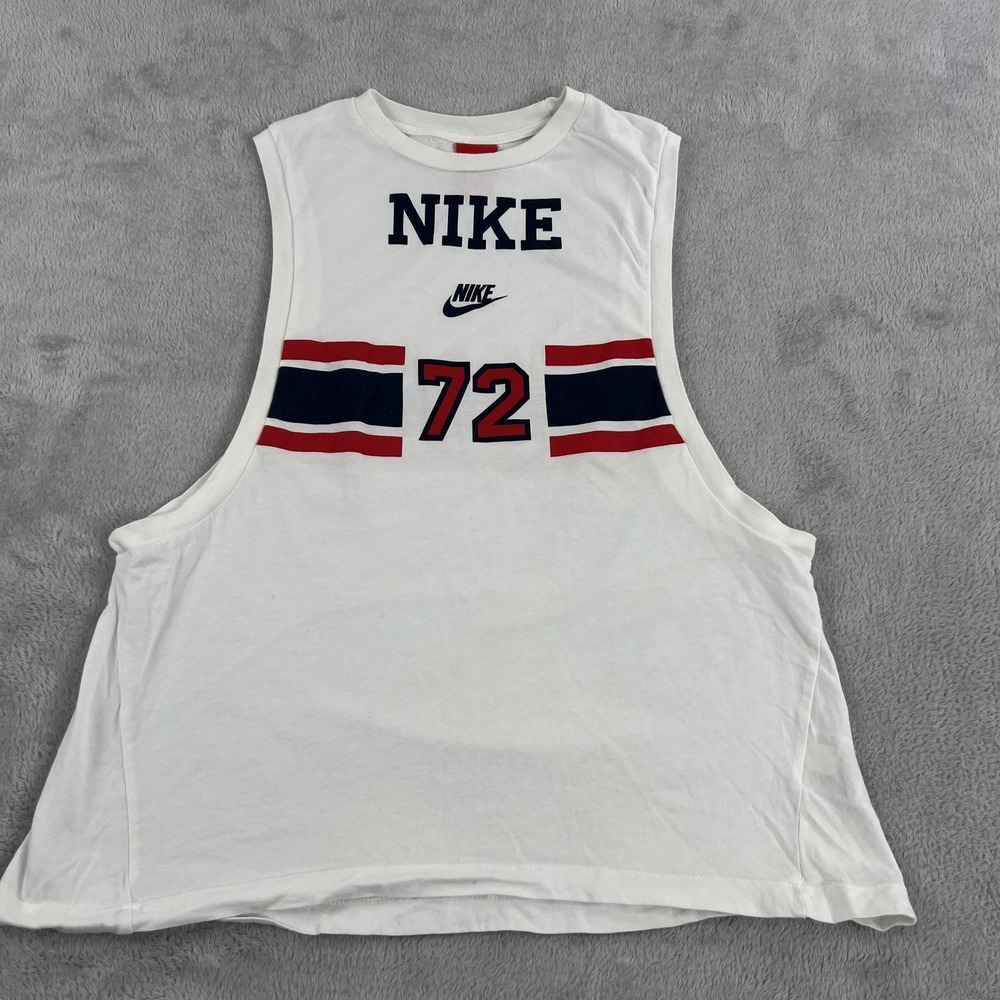 Nike Heritage 72 Tank Top L White Red Blue Womens Sleeveless Retro Muscle Shirt
